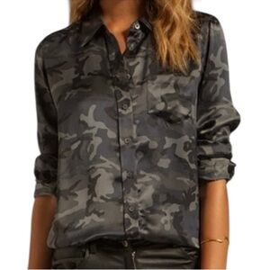 Closed Green Camouflage Cashmere Cotton Button Front Blouse Size S